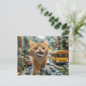 Carte Postale Adorable Ginger Cat Mange Une Voiture (Debout devant)