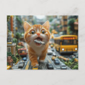 Carte Postale Adorable Ginger Cat Mange Une Voiture (Devant)