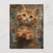 Carte Postale Adorable Ginger Kitten avec collage en fil (Devant)