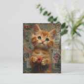 Carte Postale Adorable Ginger Kitten Avec Fil Mélange Média (Debout devant)