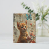 Carte Postale Adorable Ginger Kitten Avec papillon bleu Fil (Debout devant)