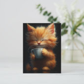Carte Postale Adorable Ginger Kitty avec un café (Debout devant)