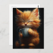 Carte Postale Adorable Ginger Kitty avec un café (Devant / Derrière)