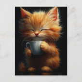 Carte Postale Adorable Ginger Kitty avec un café (Devant)