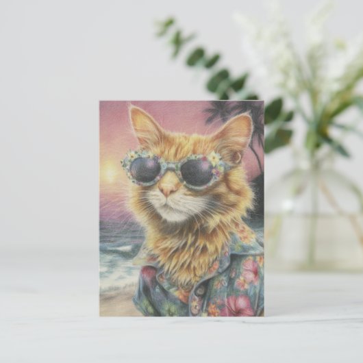 Carte Postale Adorable Ginger Kitty en Lunettes de soleil (Debout devant)