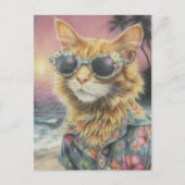 Carte Postale Adorable Ginger Kitty en Lunettes de soleil (Devant)