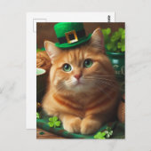 Carte Postale Adorable Ginger Saint Patricks Day Chat (Devant / Derrière)