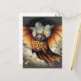 Carte Postale Adorable Halloween Bat With Candy