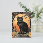 Carte Postale Adorable Halloween Chat noir aquarelle (Debout devant)
