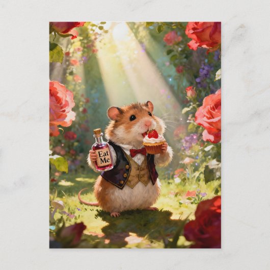 Carte Postale Adorable Hamster Eats Strawberry Cupcake (Devant)