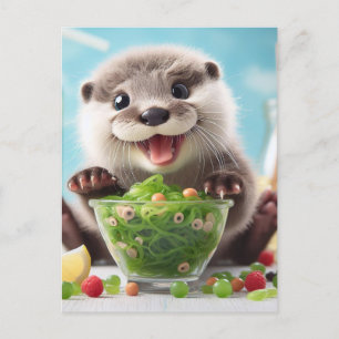 Carte Postale Adorable Happy Otter Faire une salade