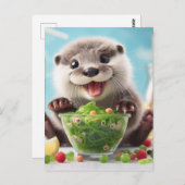 Carte Postale Adorable Happy Otter Faire une salade (Devant / Derrière)