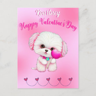 Carte Postale Adorable Heureuse Sainte-Valentin maltais chiot