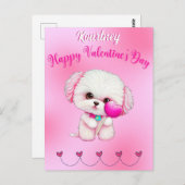 Carte Postale Adorable Heureuse Sainte-Valentin maltais chiot (Devant / Derrière)