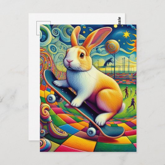 Carte Postale Adorable Hollandais Rabbit Skateboard (Devant / Derrière)