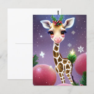 Carte Postale Adorable Imaginaire bébé Giraffe avec Holly