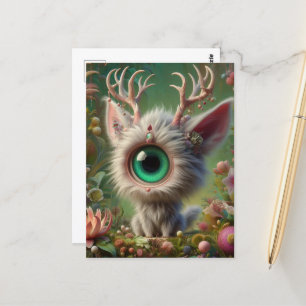Carte Postale Adorable Jackalope Kitten avec oeil unique