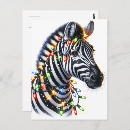 Carte Postale Adorable Joyeux Noël Zebra (Devant / Derrière)