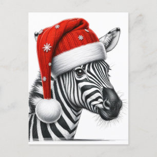 Carte Postale Adorable Joyeux Noël Zebra Santa Hat
