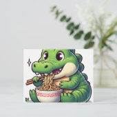 Carte Postale Adorable Kawaii Alligator Manger Ramen (Debout devant)