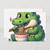 Carte Postale Adorable Kawaii Alligator Manger Ramen (Devant / Derrière)