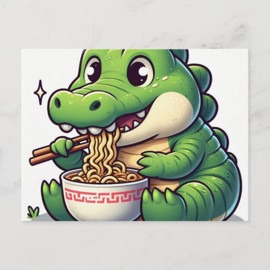 Carte Postale Adorable Kawaii Alligator Manger Ramen (Devant)