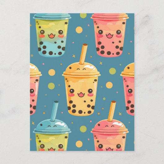 Carte Postale Adorable Kawaii Boba Conception de boisson (Devant)