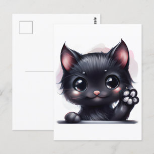 Carte Postale Adorable Kawaii Chat noir