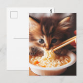 Carte Postale Adorable Kitten Consommer des nouilles (Devant / Derrière)