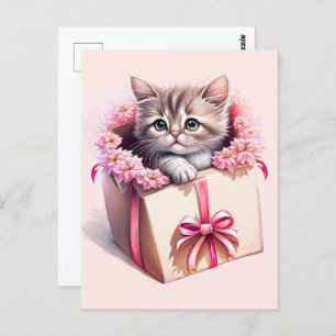 Carte Postale Adorable Kitten dans une boîte Cadeau d'anniversai
