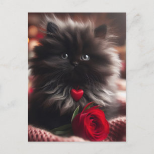 Carte Postale Adorable Kitten de la Saint-Valentin Noir
