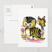 Carte postale adorable Kitten et Butterfly (Devant / Derrière)