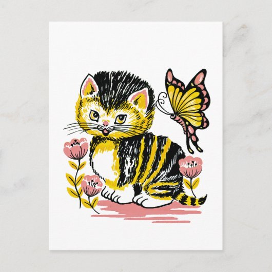 Carte postale adorable Kitten et Butterfly (Devant)