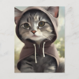 Carte Postale Adorable Kitten portant un Sweat - shirt à capuche