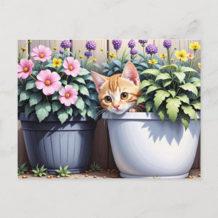 Carte Postale Adorable Kitten Sortir des pots de fleurs