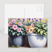 Carte Postale Adorable Kitten Sortir des pots de fleurs (Devant / Derrière)