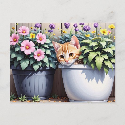 Carte Postale Adorable Kitten Sortir des pots de fleurs (Devant)