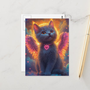 Carte Postale Adorable Kitty Ange Gris