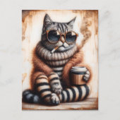 Carte Postale Adorable Kitty avec café (Devant)