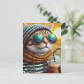 Carte Postale Adorable Kitty avec un café glacé (Debout devant)