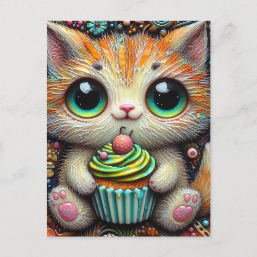 Carte Postale Adorable Kitty avec un gâteau (Devant)