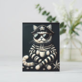 Carte Postale Adorable Kitty Pirate avec café (Debout devant)