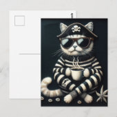 Carte Postale Adorable Kitty Pirate avec café (Devant / Derrière)