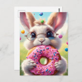 Carte Postale Adorable lapin blanc avec beigne (Devant / Derrière)