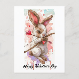 Carte Postale adorable lapin cupide Saint-Valentin
