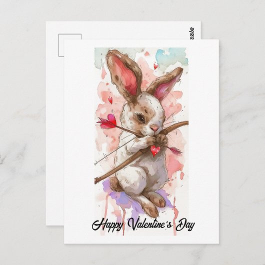 Carte Postale adorable lapin cupide Saint-Valentin (Devant / Derrière)