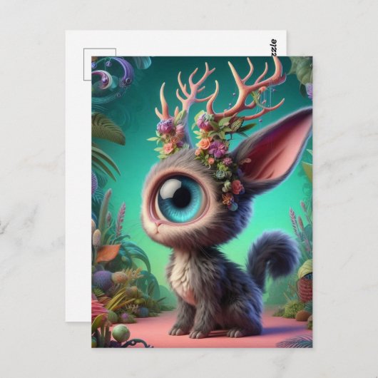 Carte Postale Adorable Lapin de Jackalope Fluffy avec oeil uniqu (Devant / Derrière)