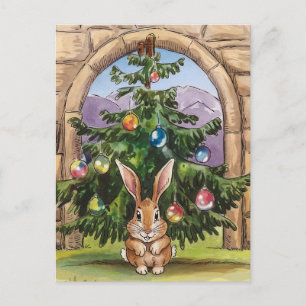 Carte Postale Adorable lapin de Noël Silly sous l'arbre