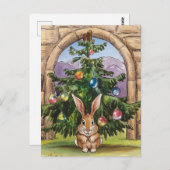 Carte Postale Adorable lapin de Noël Silly sous l'arbre (Devant / Derrière)