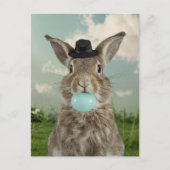 Carte Postale Adorable lapin en casquette Cheval Bleu Bubble Gum (Devant)